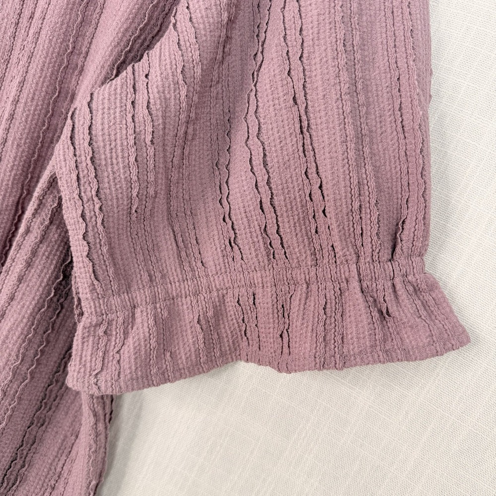 Cable & Gauge Women's Textured Puff Sleeve Button Front Blouse Mauve Pink 2XL - Picture 7 of 16